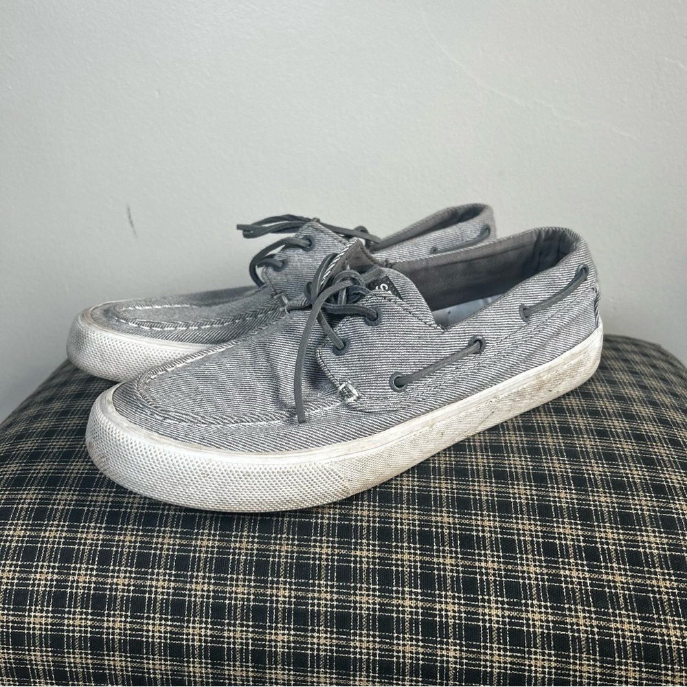 Sperry Top Sider Mens Boat Shoes Gray Striped Canvas Lace Up Size 8